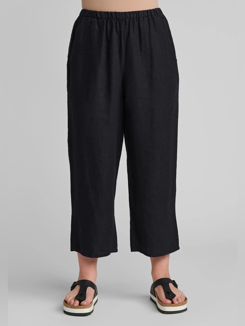 FLAX Linen Wide Leg Pants Floods Black Medium M